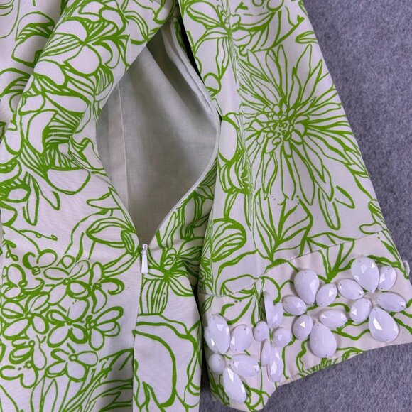 Lilly Pulitzer Tunic Womens 2 White Green Silk Blend Floral Beaded Tropical Boho - Picture 8 of 12